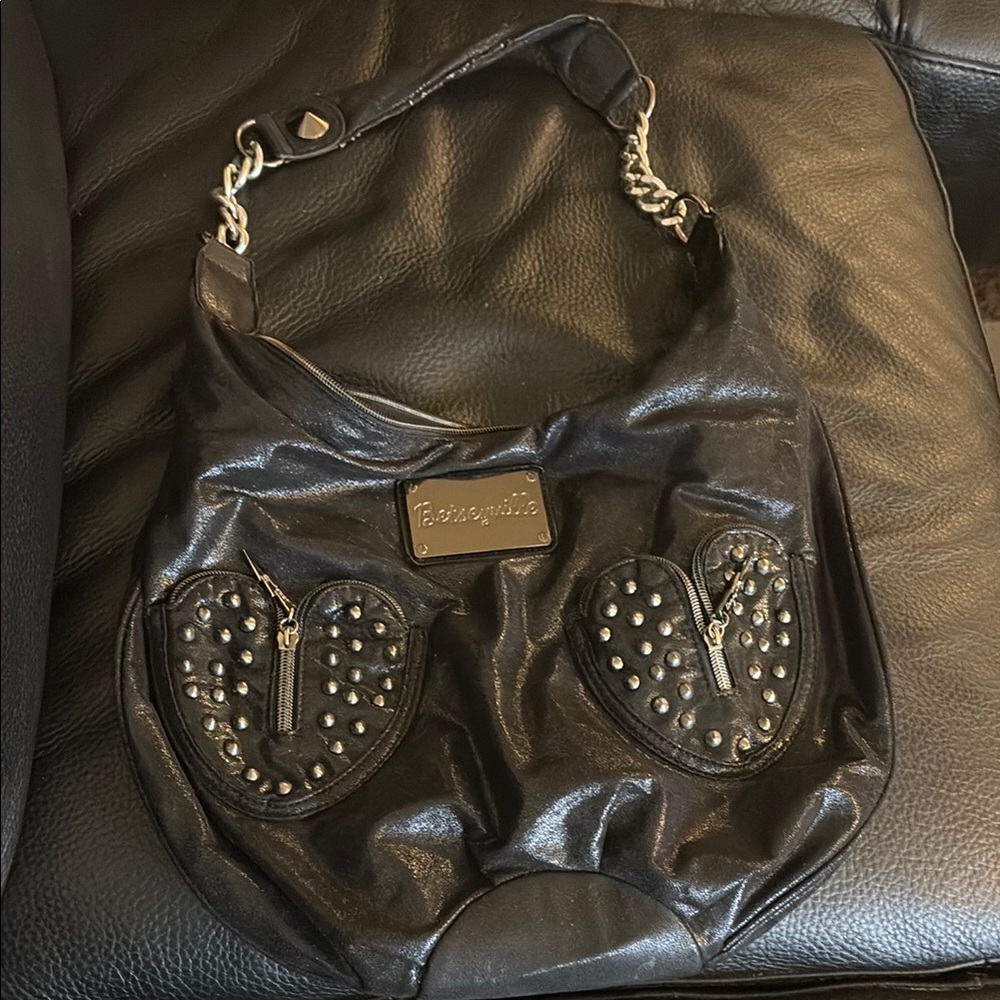 Betsey Johnson Black Studded Hobo Bag